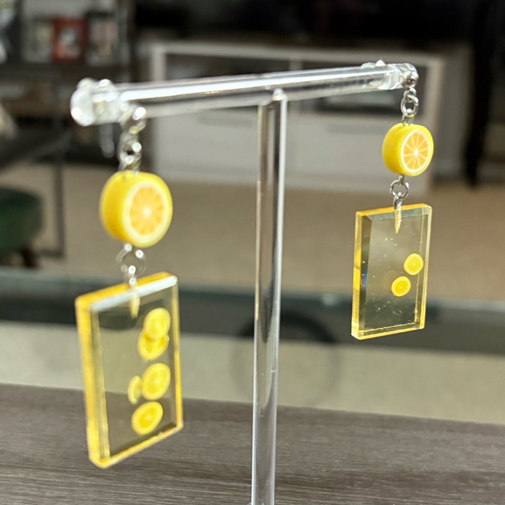 Lemon Rectangle Dangle Earrings - image 3